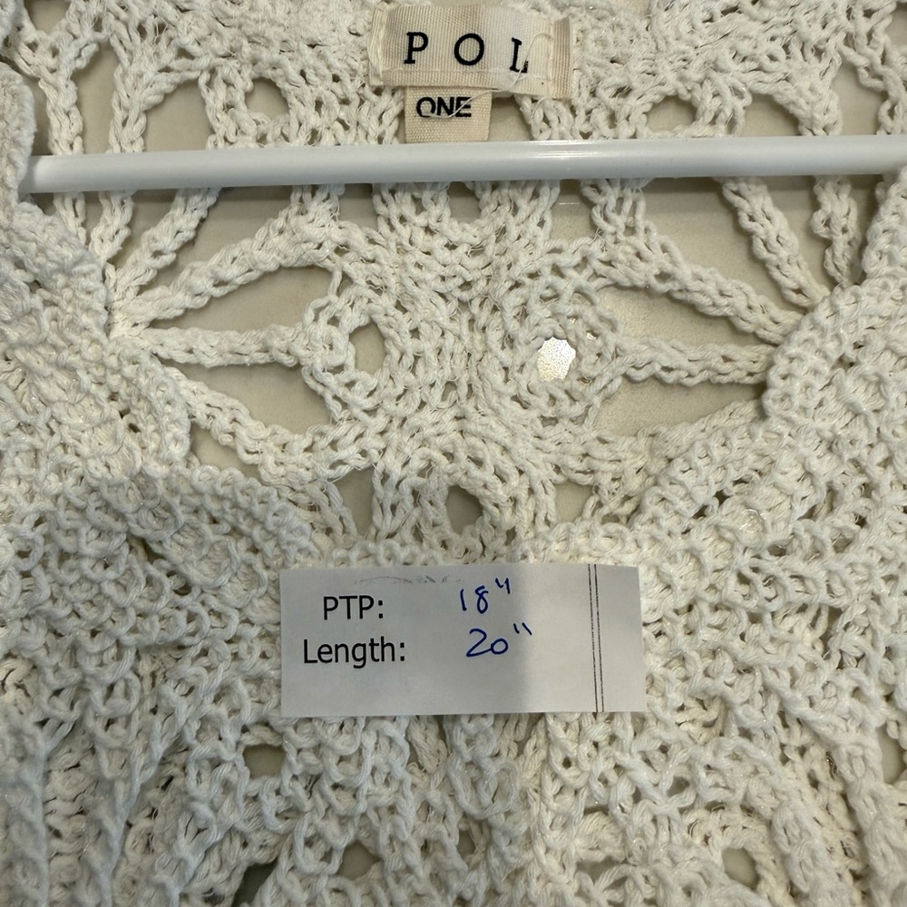 POL Cream Crochet Sleeveless Top. PTP 18”. Length 20” - Picture 4 of 5